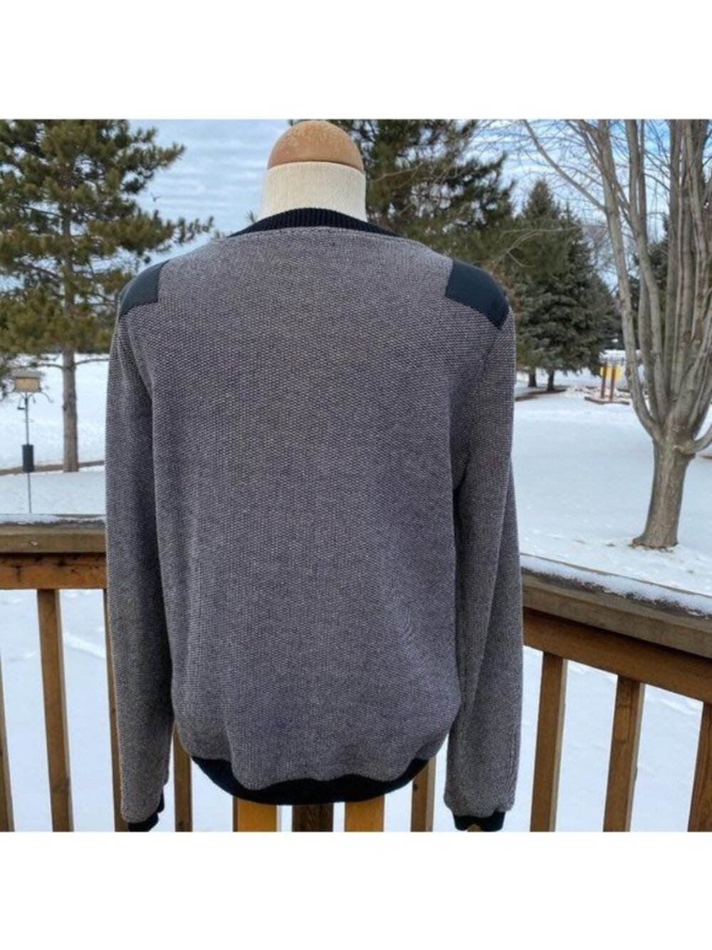 41 Hawthorn Knit Tweed Moto Jacket Size L Faux Leather Trim Gray Black Full  Zip - Picture 11 of 12